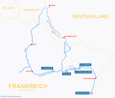 Übersichtskarte Gewässer Elsass mit Starthäfen