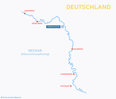 Übersichtskarte Neckar mit Ortschaften